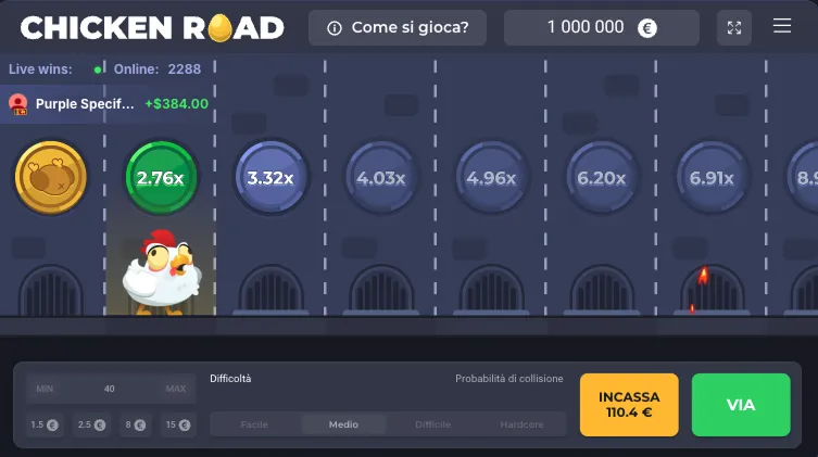 Interfaccia della demo di Chicken Road con le corsie e il pulsante Incassa